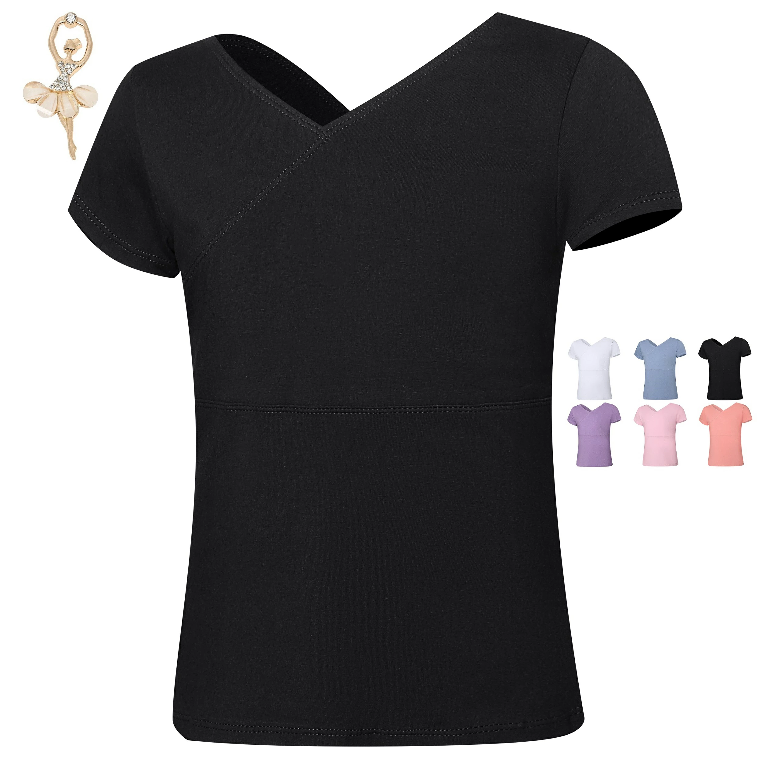 Girls' Short Sleeve Ballet Top – Cotton Front Cross Design - Image 7
