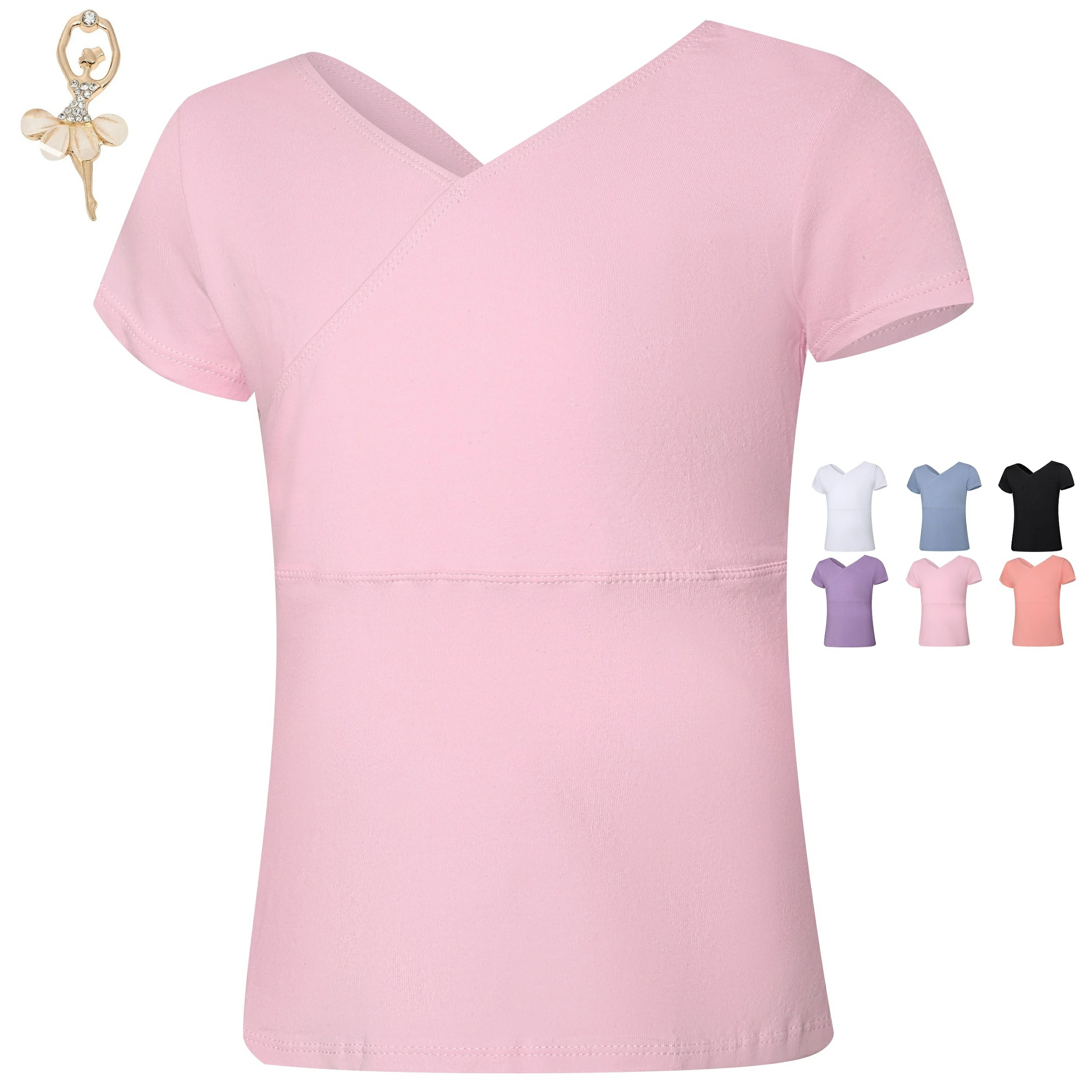 Girls' Short Sleeve Ballet Top – Cotton Front Cross Design