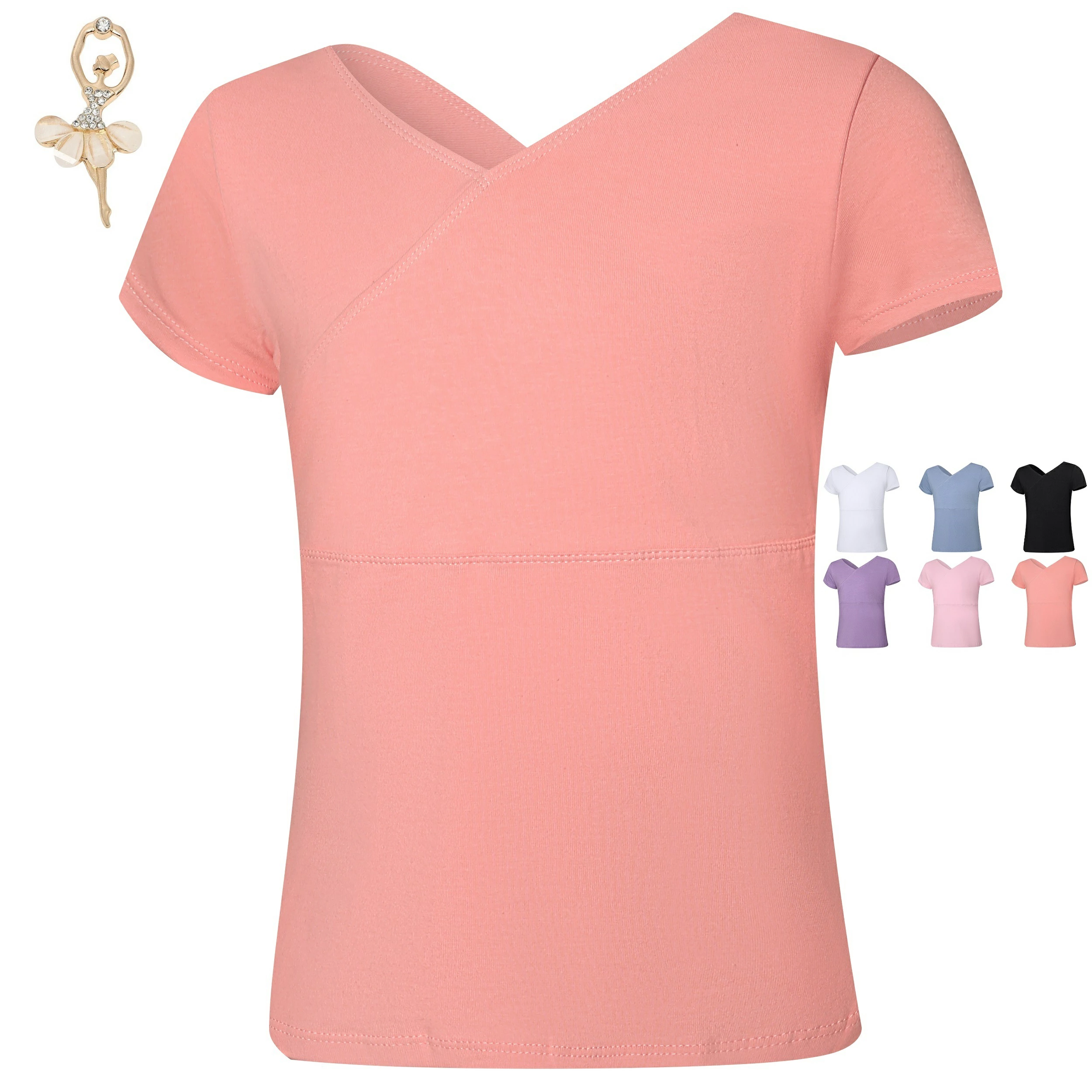 Girls' Short Sleeve Ballet Top – Cotton Front Cross Design - Image 2