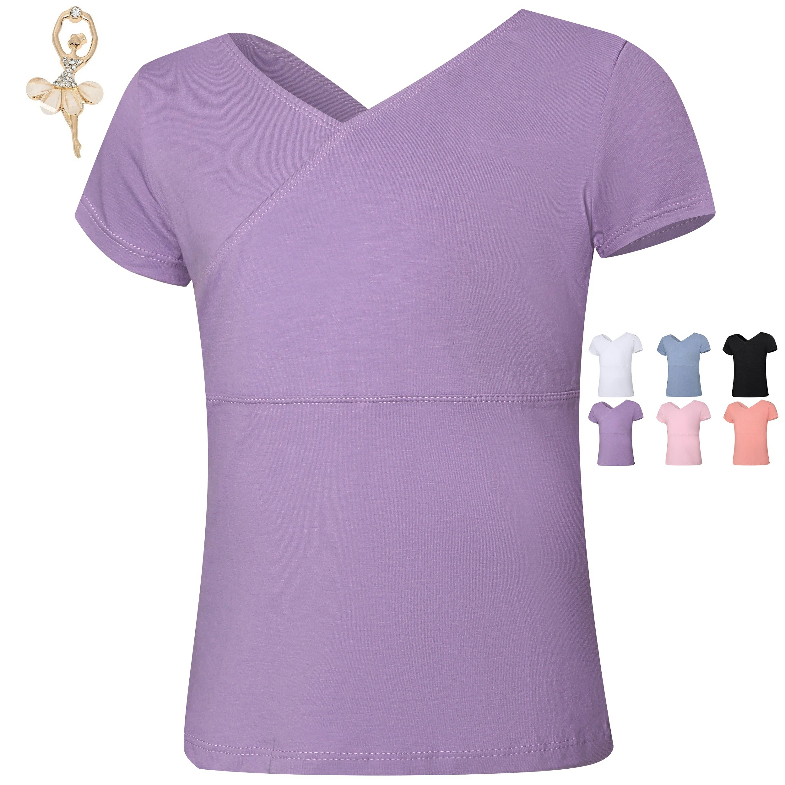 Girls' Short Sleeve Ballet Top – Cotton Front Cross Design - Image 3