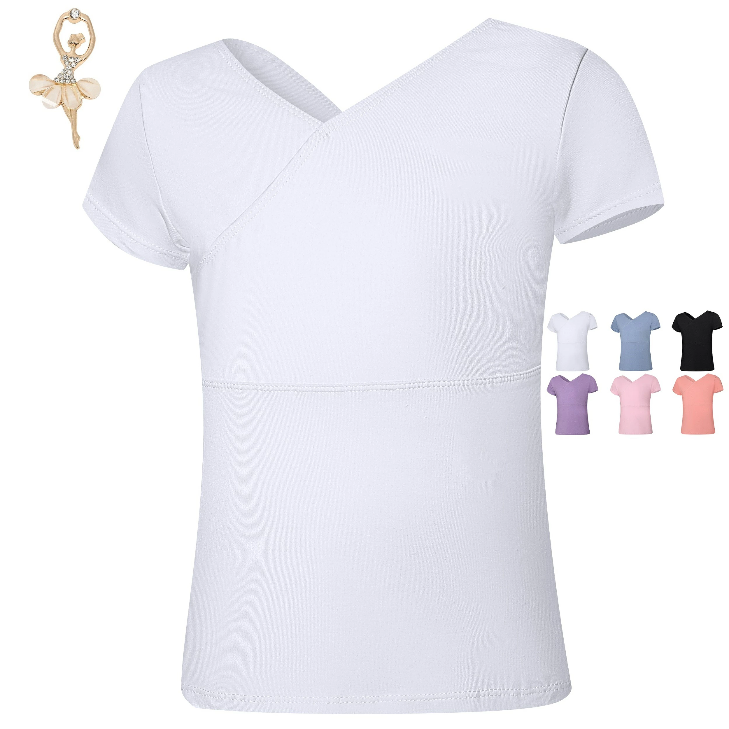 Girls' Short Sleeve Ballet Top – Cotton Front Cross Design - Image 4