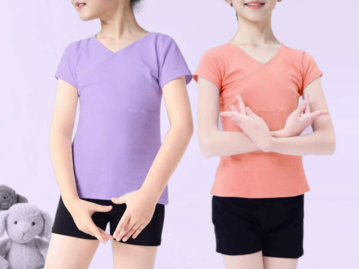 Girls' Short Sleeve Ballet Top – Cotton Front Cross Design - Image 10
