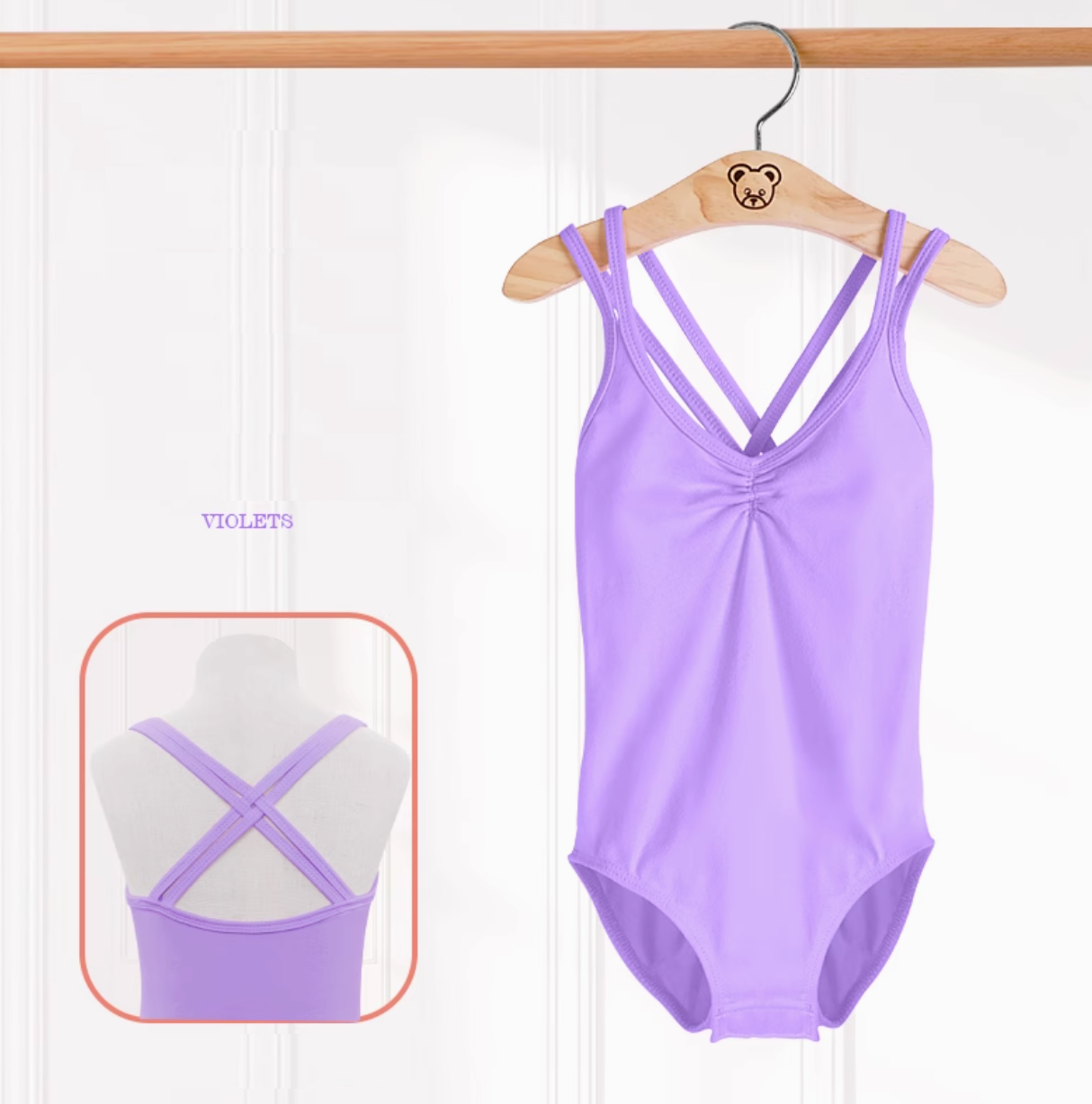 Girls' Camisole Ballet Leotard – Crisscross Back with Drawstring – Image 3