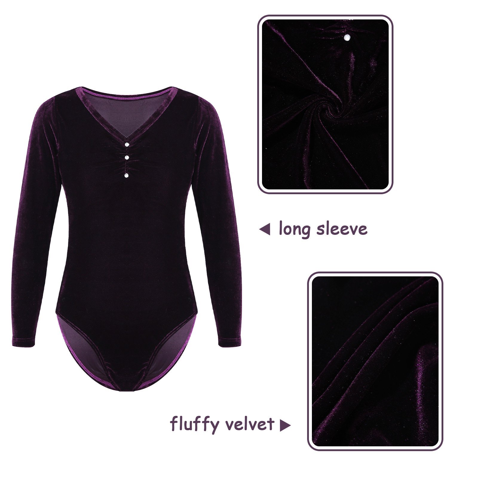 Girls Long Sleeve Velvet Ballet Leotard β V Neck Dance Top - Image 6