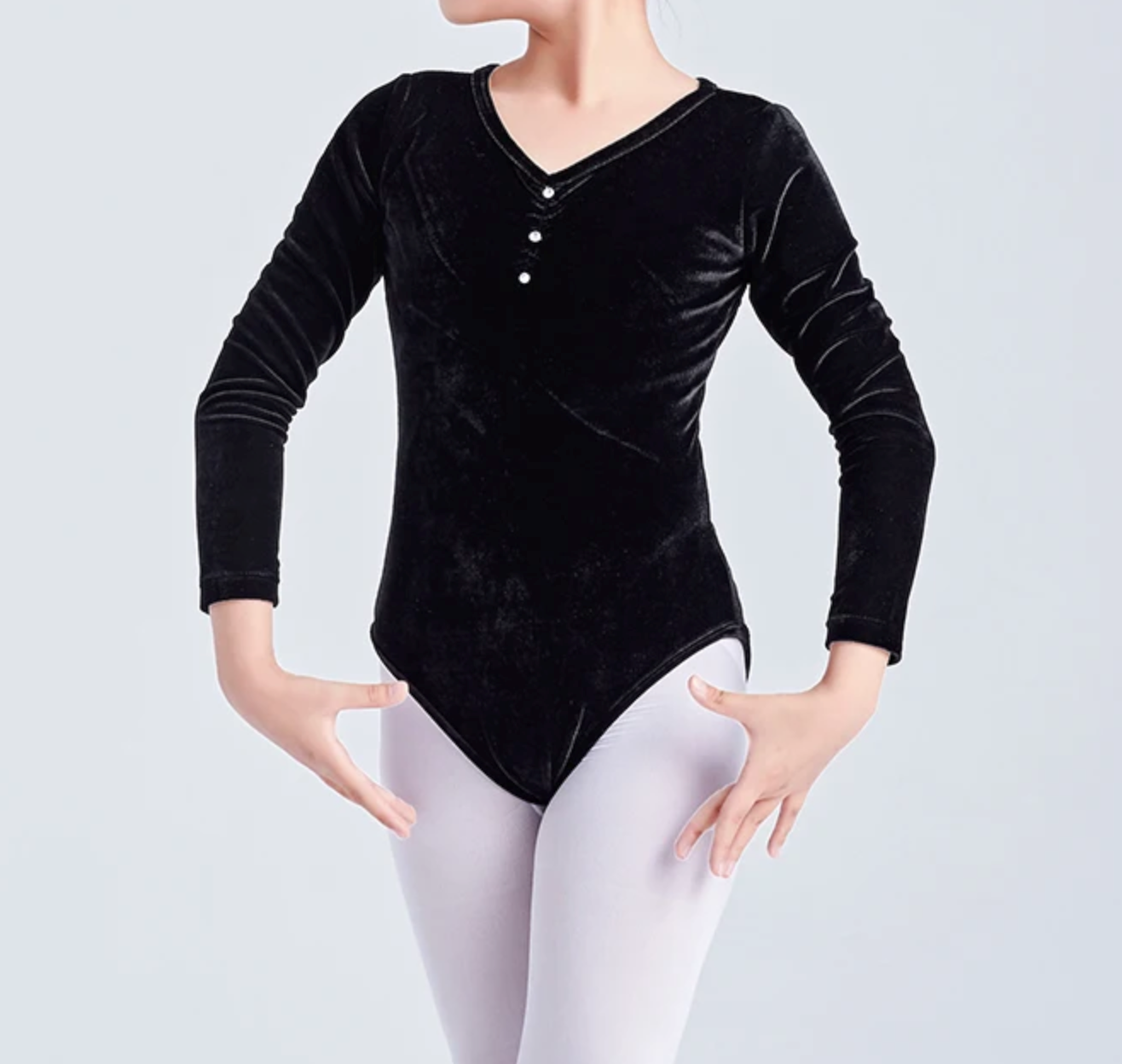 Girls Long Sleeve Velvet Ballet Leotard β V Neck Dance Top - Image 10