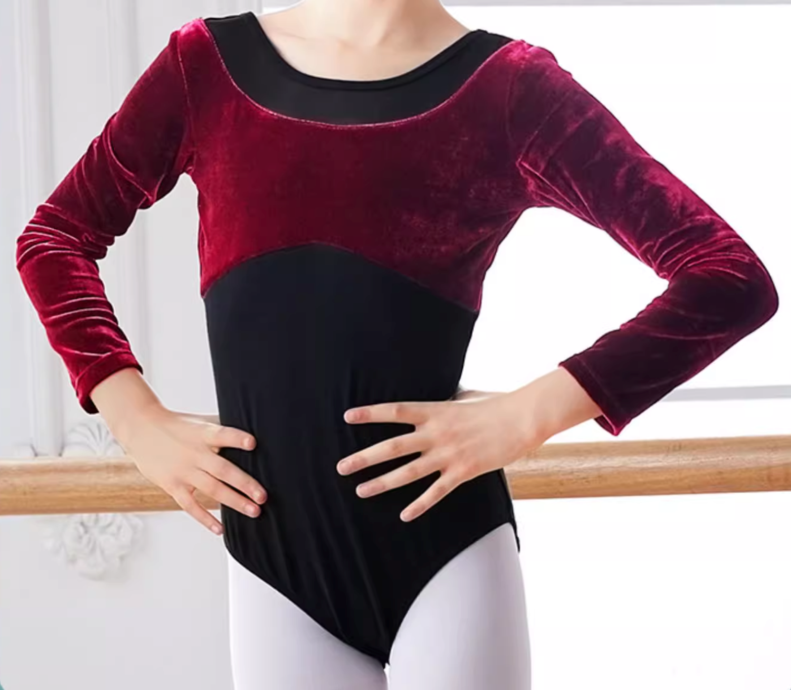 Girls Long Sleeve Velvet Ballet Leotard β Mesh Detail - Image 5