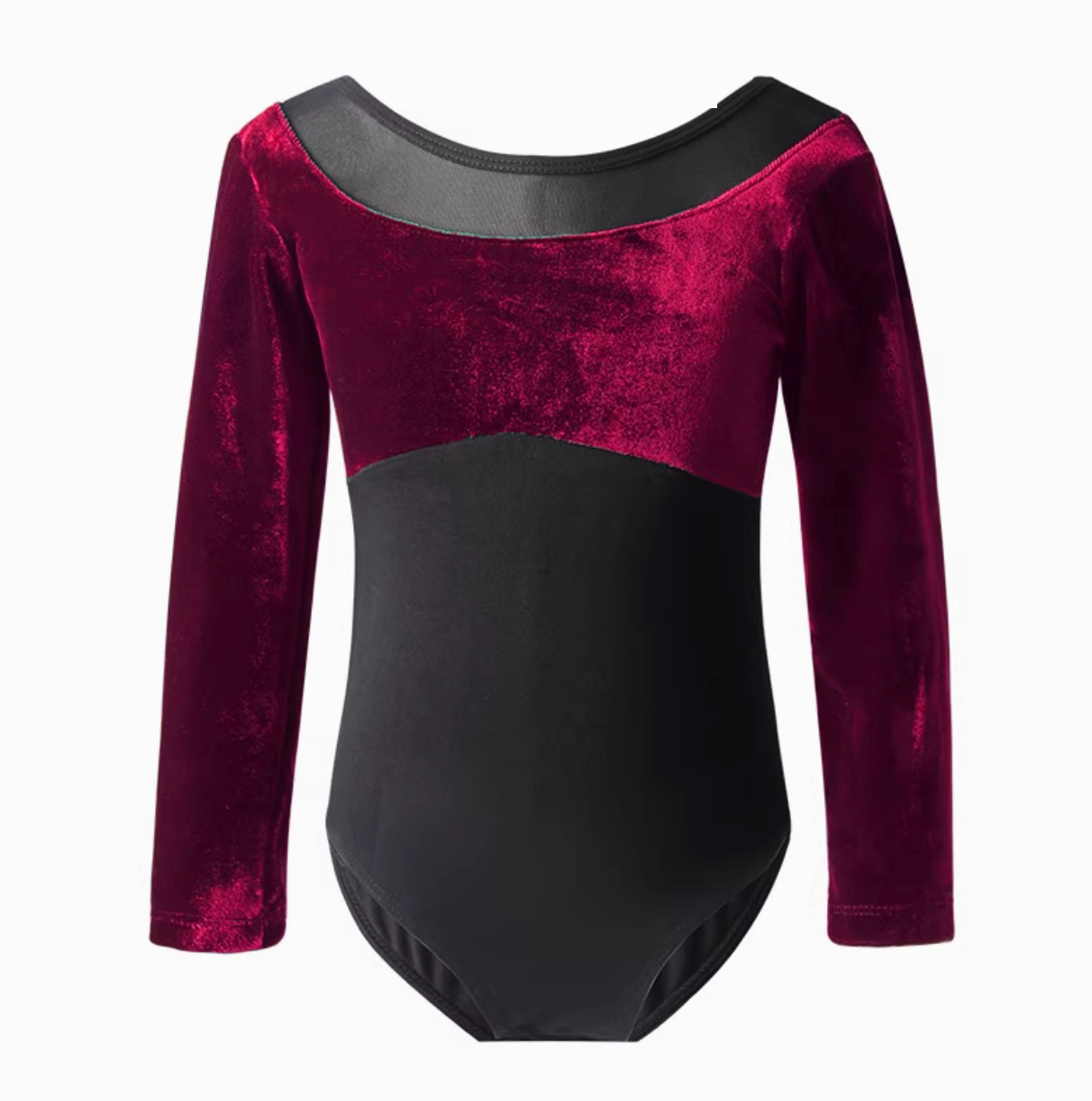 Girls Long Sleeve Velvet Ballet Leotard β Mesh Detail - Image 2