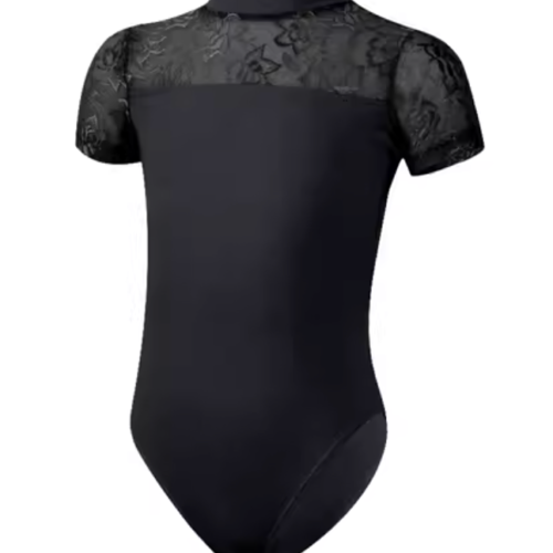 Girls' Lace Ballet Leotard – Stand Collar and Backless Design