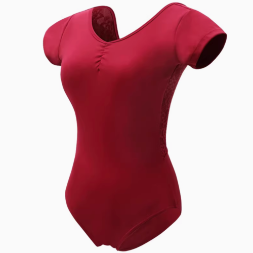 Women's Short Sleeve Ballet Leotard Double V Neck