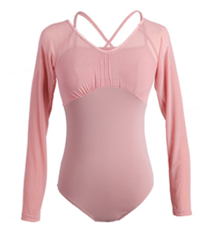 Women Leotards Long Sleeve Ballet Dance Wear Faux 2 Pieces - Imagen 2