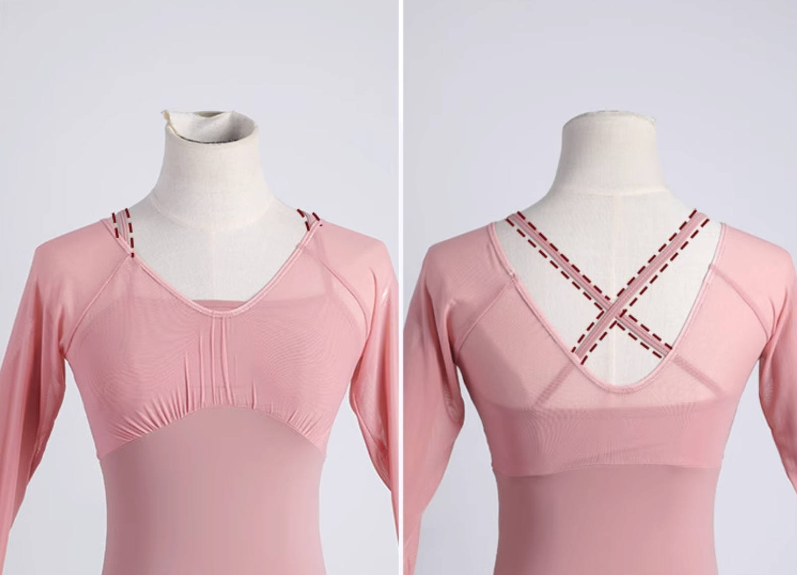 Women Leotards Long Sleeve Ballet Dance Wear Faux 2 Pieces - Imagen 8